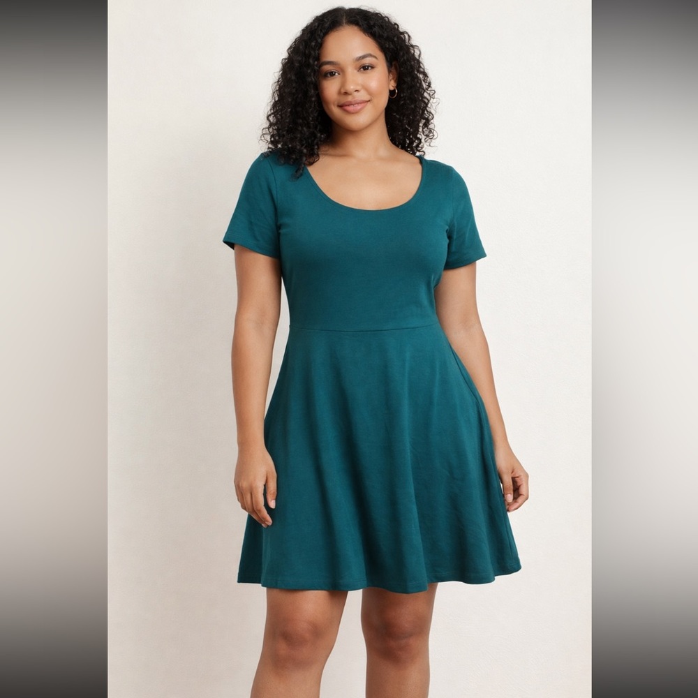 Forever 21 Plus Teal Fit & Flare Dress Short Sleeve - Size 1X